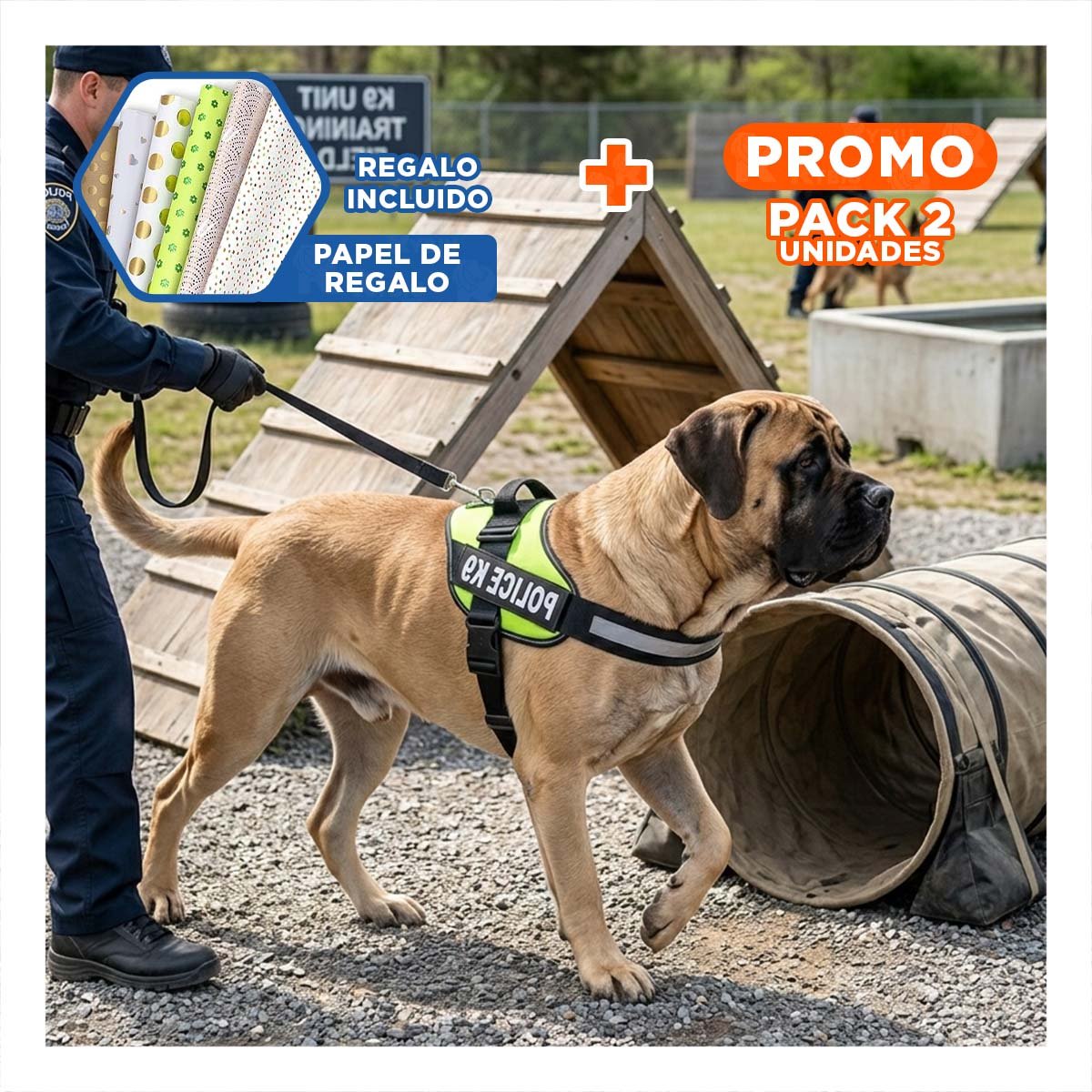 PACK2 CHALECO CANINO SERVICE DOG TALLA XXL VERDE PARA APOYO Y+PAPEL REGALO - 1