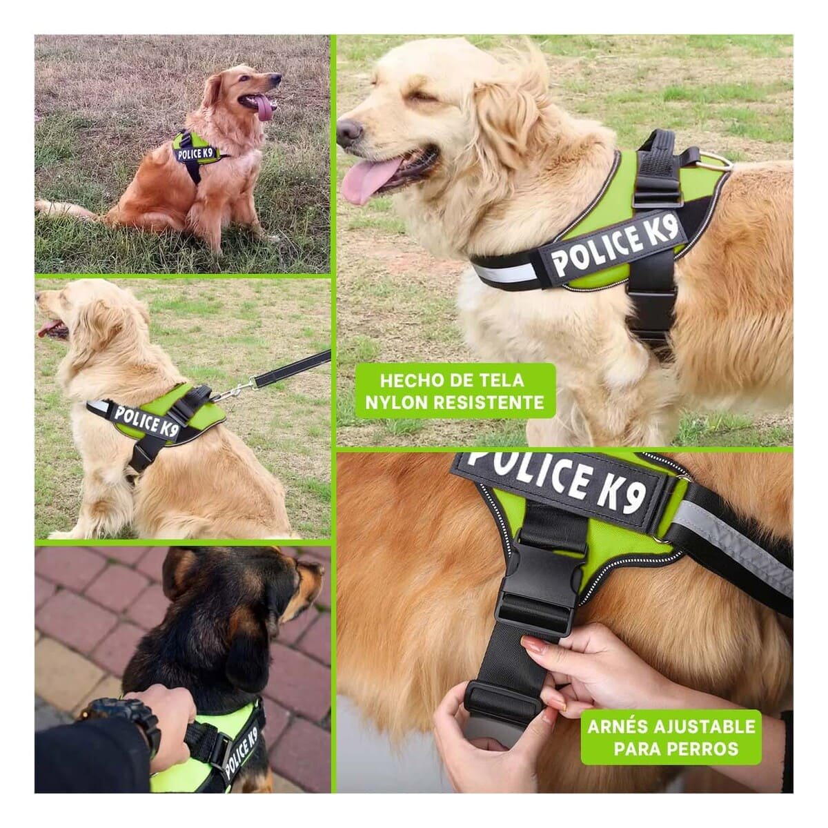 PACK2 CHALECO CANINO SERVICE DOG TALLA XXL VERDE PARA APOYO Y+PAPEL REGALO - 3
