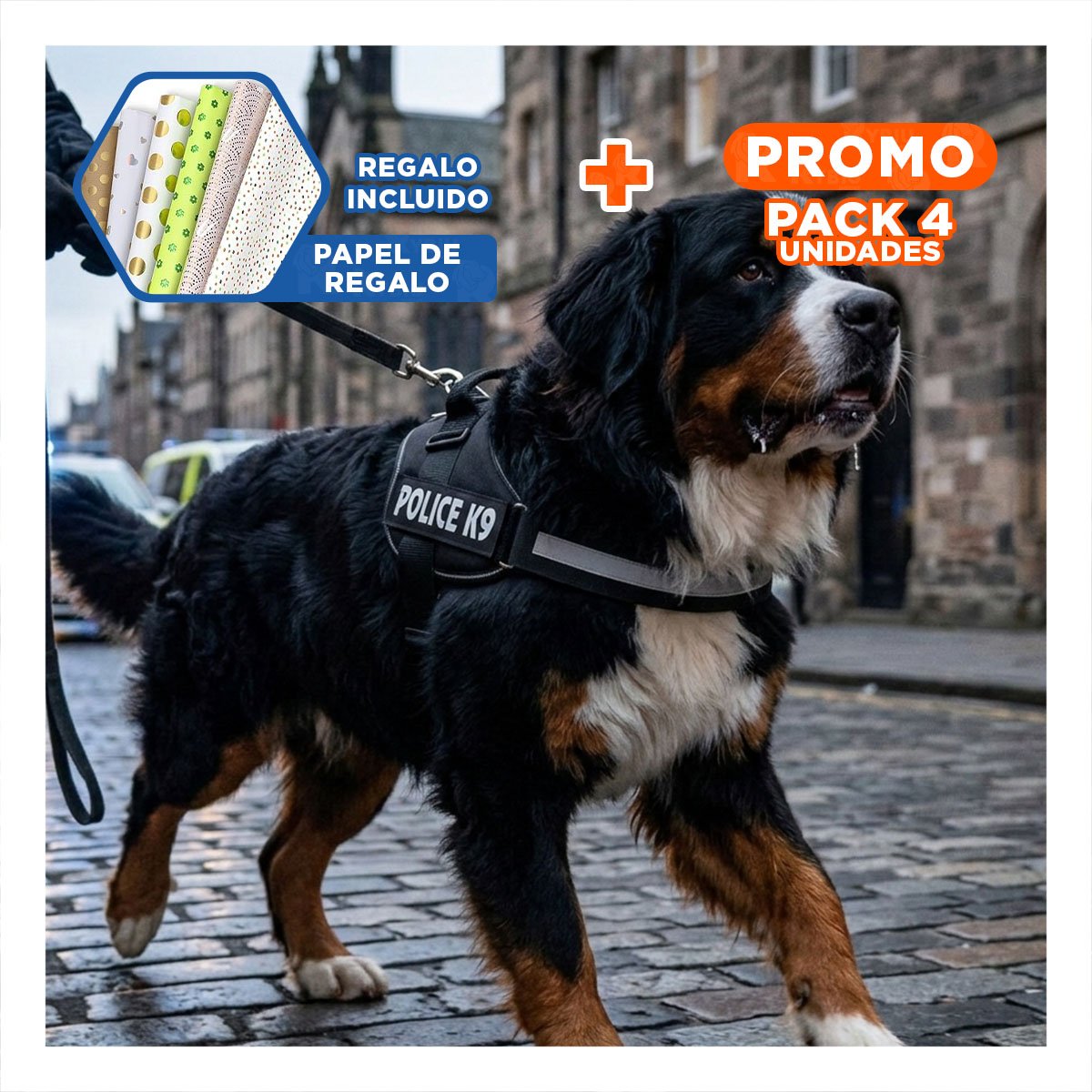PACK4 EQUIPO AJUSTABLE SERVICE DOG TALLA XXL NEGRO MASCOTA ACTIVA Y+PAPEL REGALO - 1