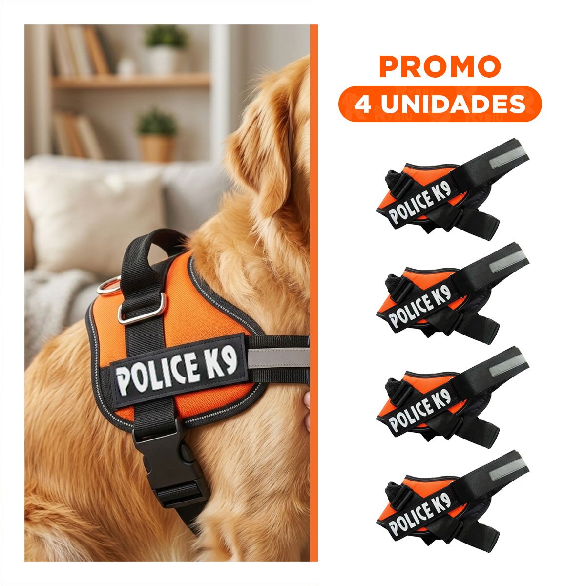 PACK4 CINTURON CANINO SERVICE DOG TALLA XXL ANARANJADO SOPORTE SEGURO Y+REGALO STICKER - 1