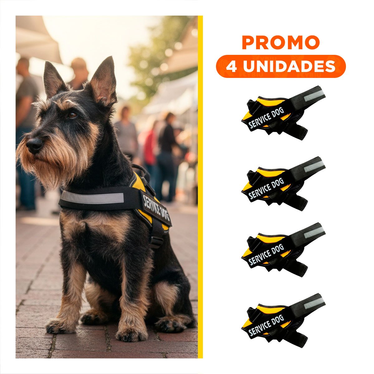PACK4 CINTURON PECHERA SERVICE DOG TALLA S AMARILLO RESISTENTE Y+REGALO STICKER - 1