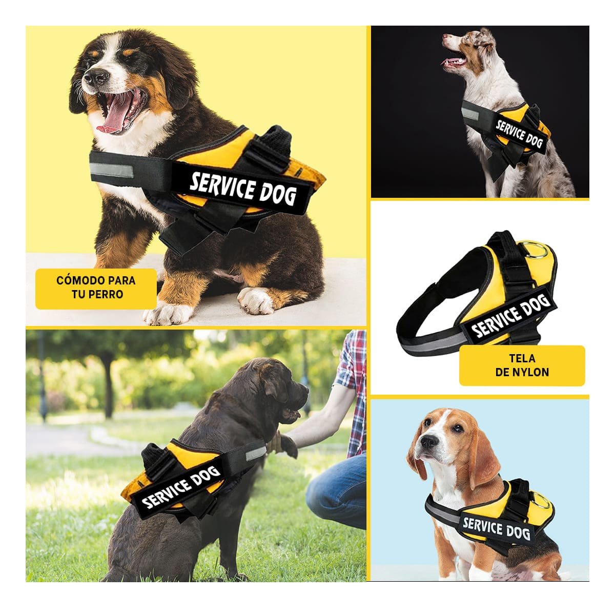 PACK4 CINTURON PECHERA SERVICE DOG TALLA S AMARILLO RESISTENTE Y+REGALO STICKER - 2