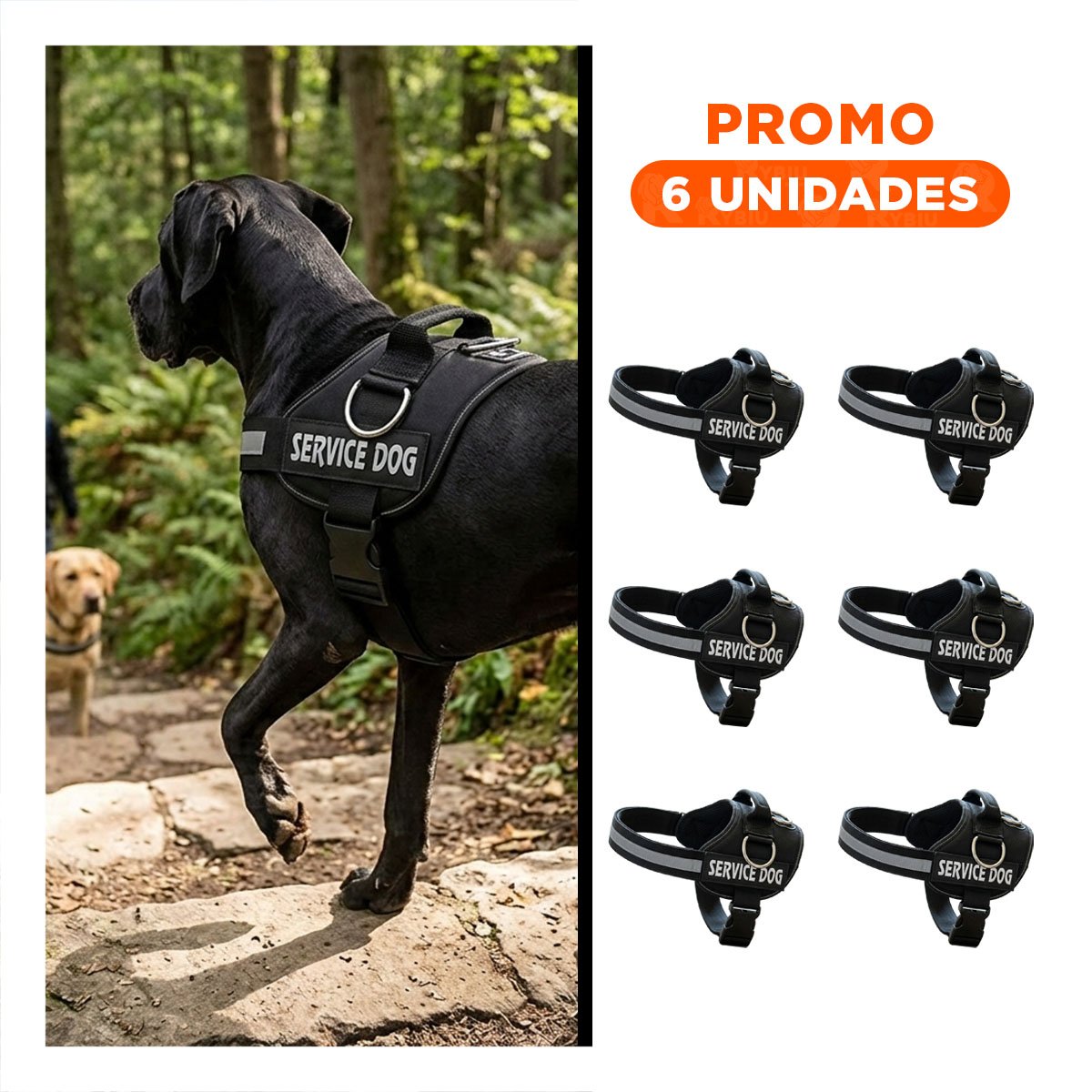 PACK6 CORREA AJUSTABLE SERVICE DOG TALLA XL NEGRO PASEO DIARIO - 1