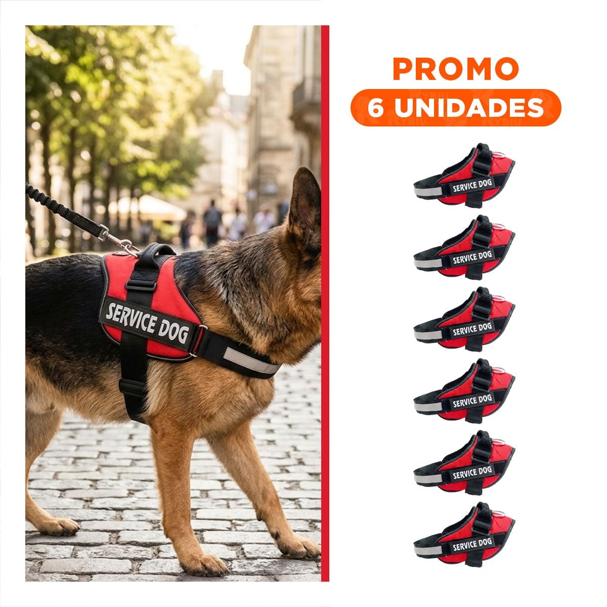 PACK6 ARNES SEGURO SERVICE DOG TALLA XL ROJO PERRO ENTRENADO - 1