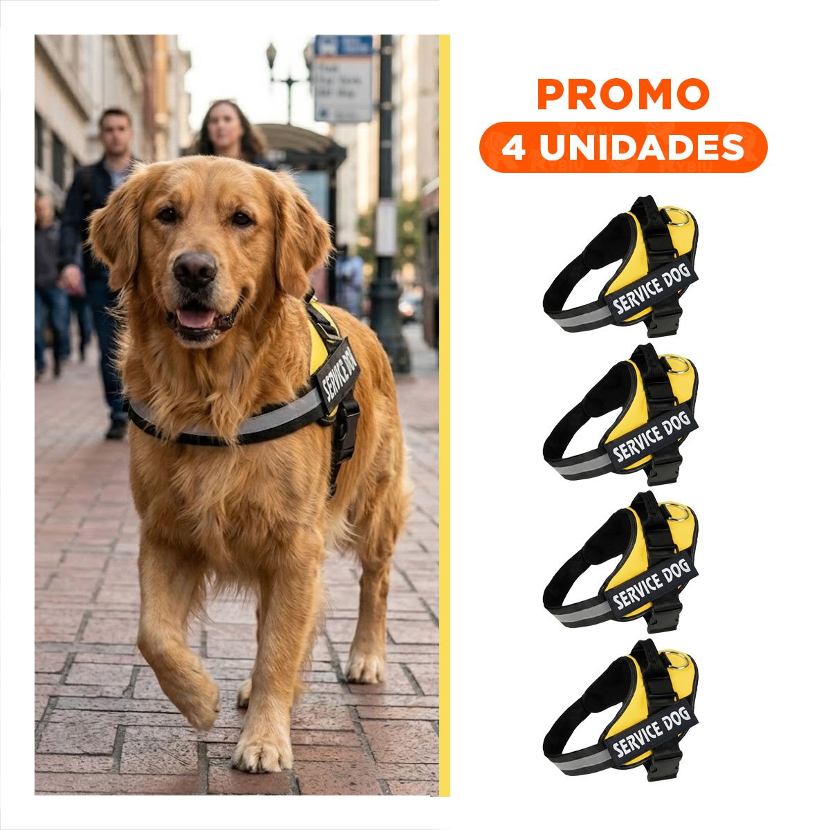 PACK4 CINTURON CANINO SERVICE DOG TALLA XXL AMARILLO SOPORTE SEGURO Y+REGALO STICKER - 1