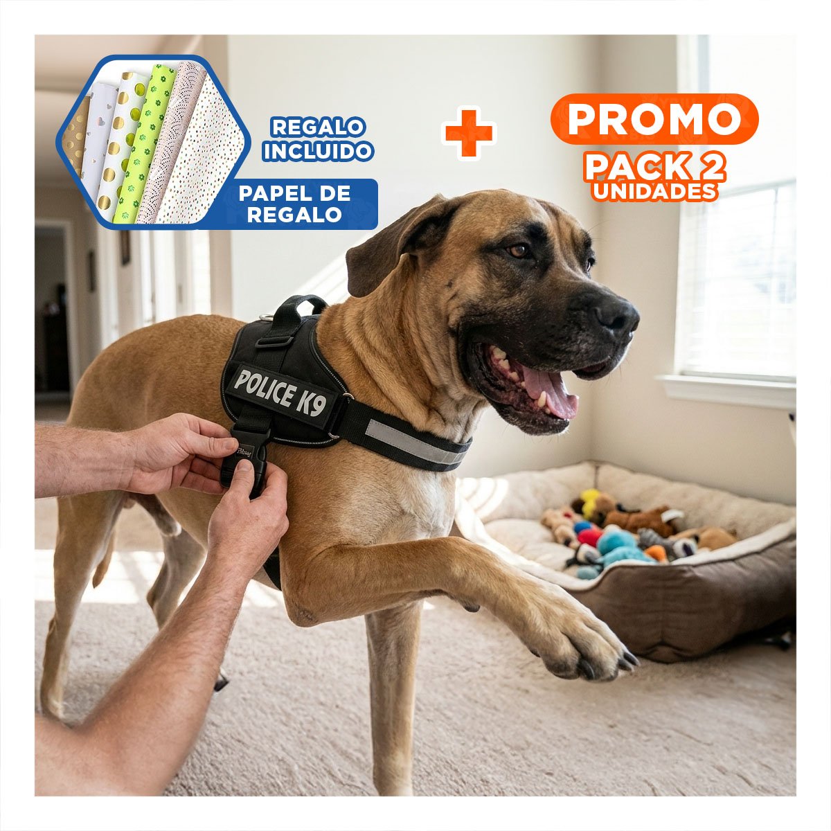 PACK2 CHALECO CANINO SERVICE DOG TALLA XXL NEGRO PARA APOYO Y+PAPEL REGALO - 1