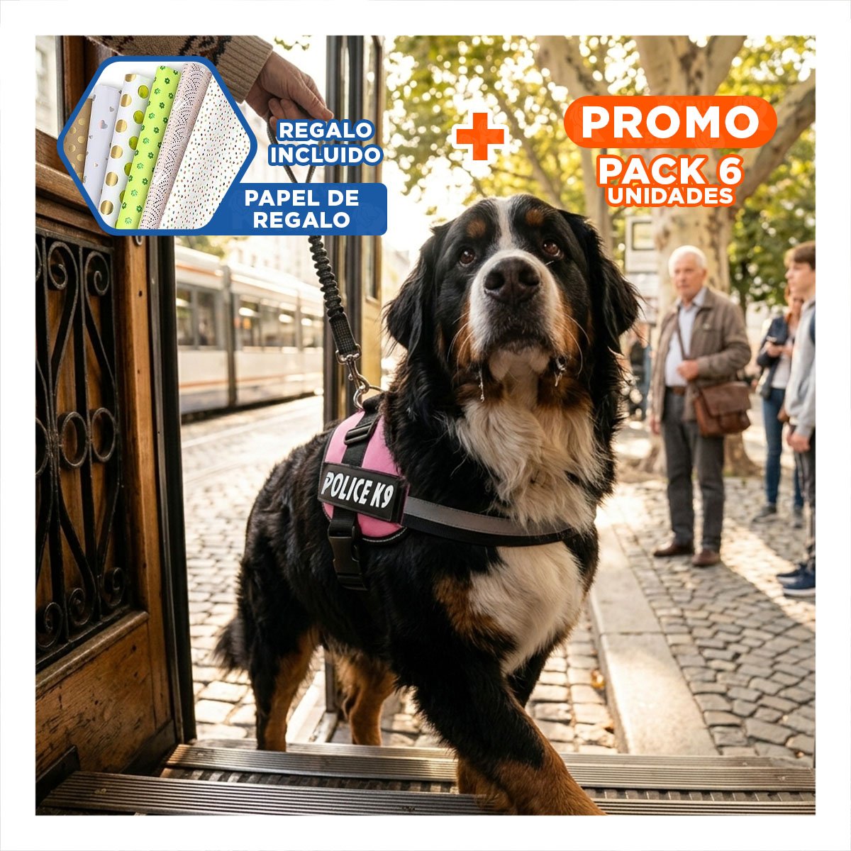 PACK6 PECHERA RESISTENTE SERVICE DOG TALLA XXL ROSADO ENTRENAMIENTO Y+PAPEL REGALO - 1