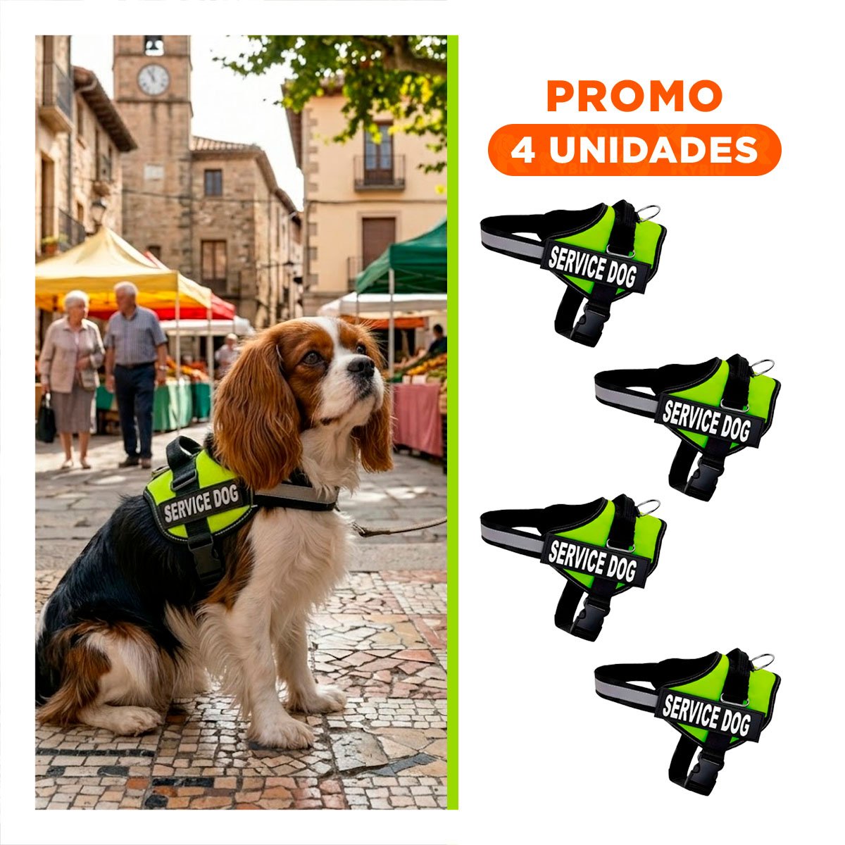 PACK4 CINTURON CANINO SERVICE DOG TALLA S VERDE SOPORTE SEGURO Y+REGALO STICKER - 1