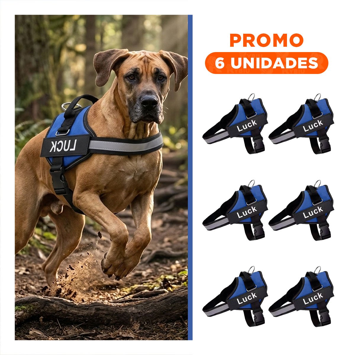 PACK6 CORREA AJUSTABLE SERVICE DOG TALLA XL AZUL PASEO DIARIO - 1