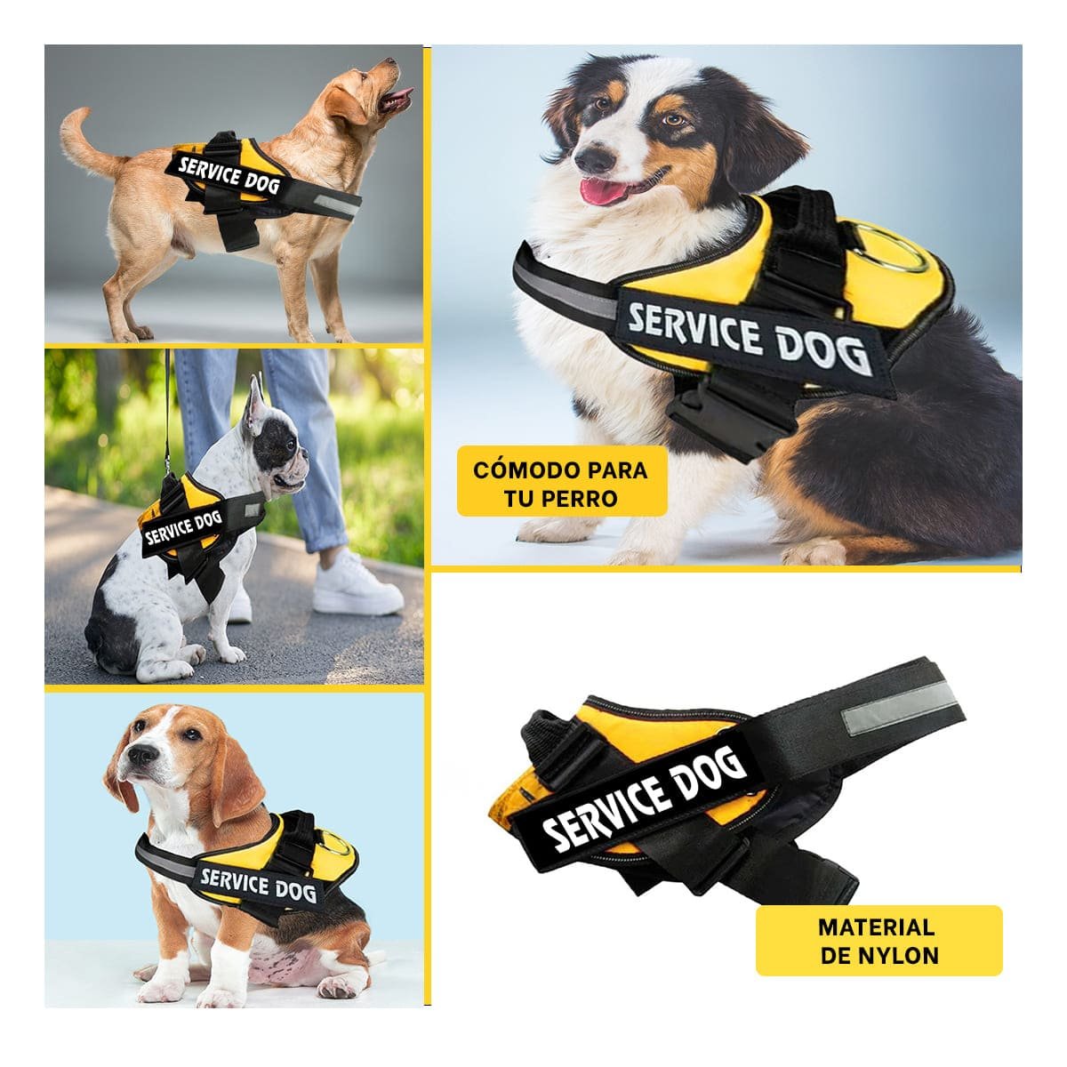 PACK2 CORREA PECHERA SERVICE DOG TALLA S AMARILLO COMODO Y+PAPEL REGALO - 3