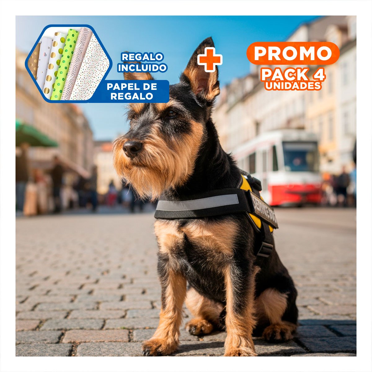 PACK4 EQUIPO PECHERA SERVICE DOG TALLA S AMARILLO TRABAJO DIARIO Y+PAPEL REGALO - 1