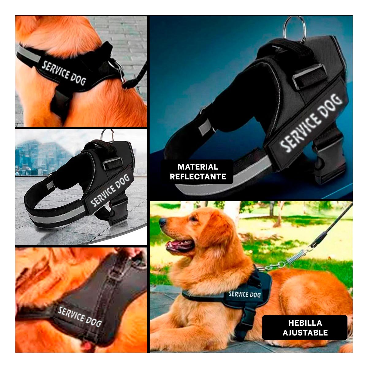 PACK2 CHALECO CANINO SERVICE DOG TALLA XL NEGRO PARA APOYO Y+PAPEL REGALO - 3