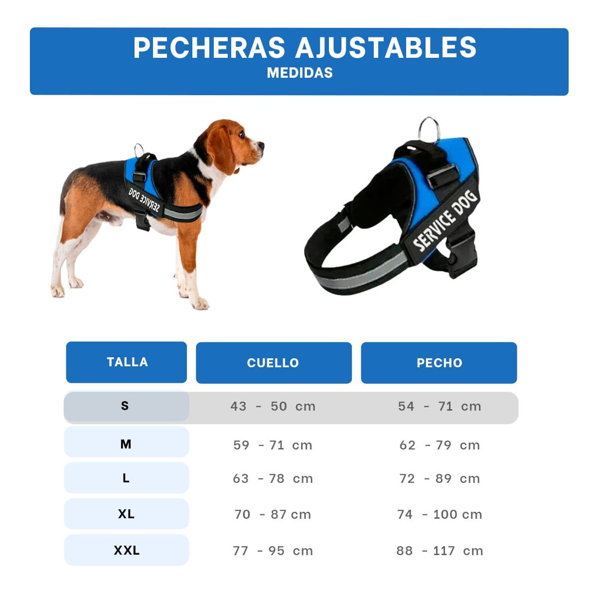 PACK4 EQUIPO AJUSTABLE SERVICE DOG TALLA S AZUL PARA PERRO PEQUENO Y+PAPEL REGALO - 4