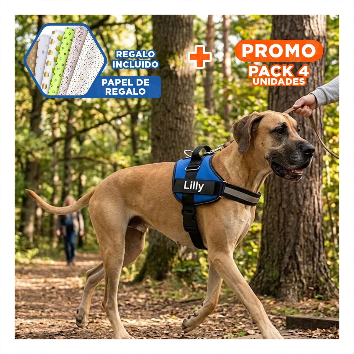 PACK4 EQUIPO AJUSTABLE SERVICE DOG TALLA XL AZUL MASCOTA ACTIVA Y+PAPEL REGALO - 1