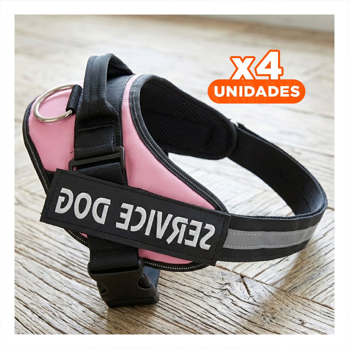 PACK4 CINTURON AJUSTABLE SERVICE DOG TALLA XL ROSADO PARA PASEO - 1