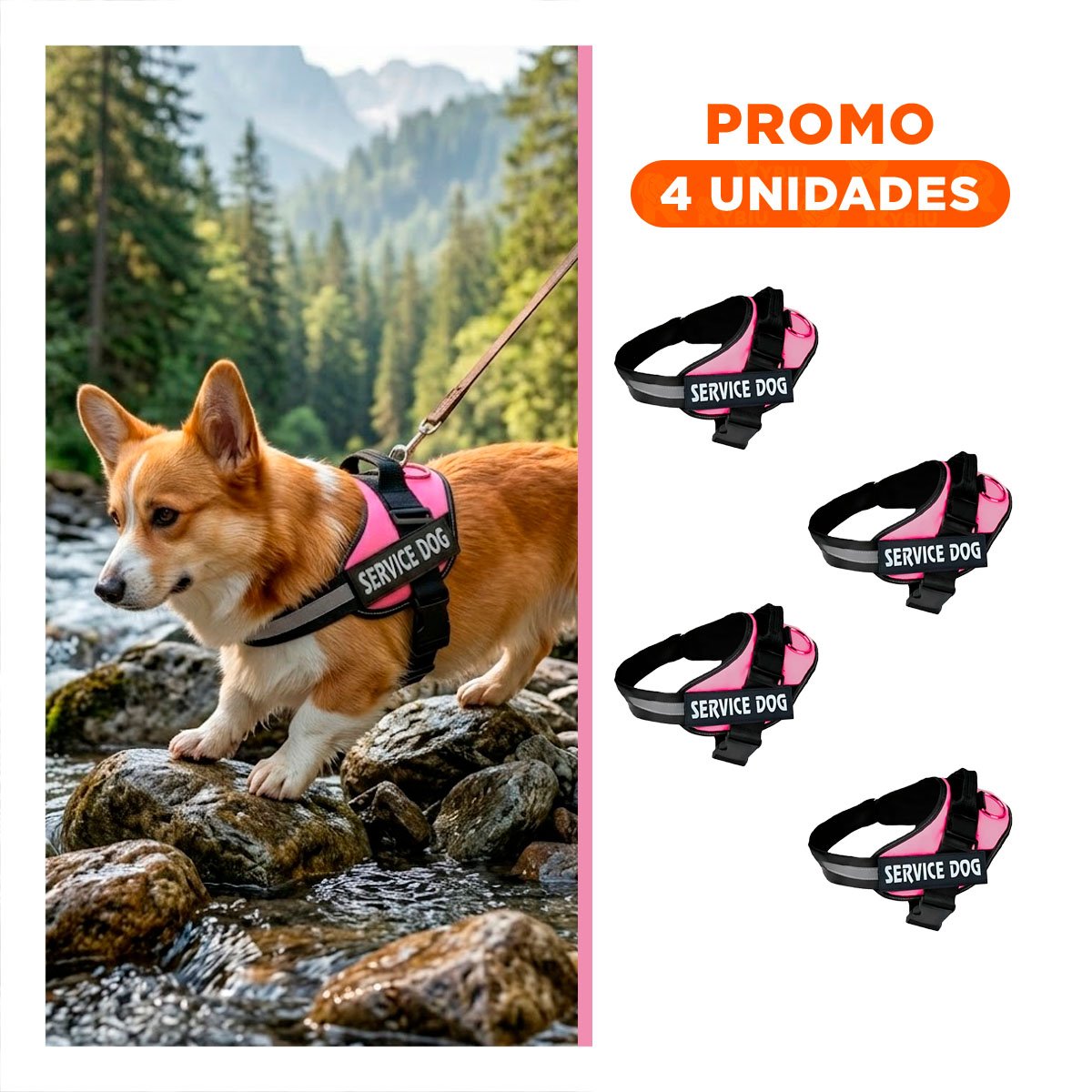 PACK4 CINTURON CANINO SERVICE DOG TALLA S ROSADO SOPORTE SEGURO Y+REGALO STICKER - 1