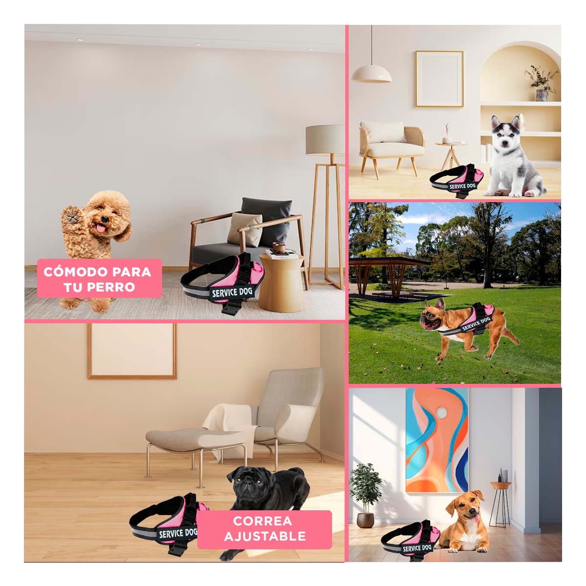 PACK4 CINTURON CANINO SERVICE DOG TALLA S ROSADO SOPORTE SEGURO Y+REGALO STICKER - 2