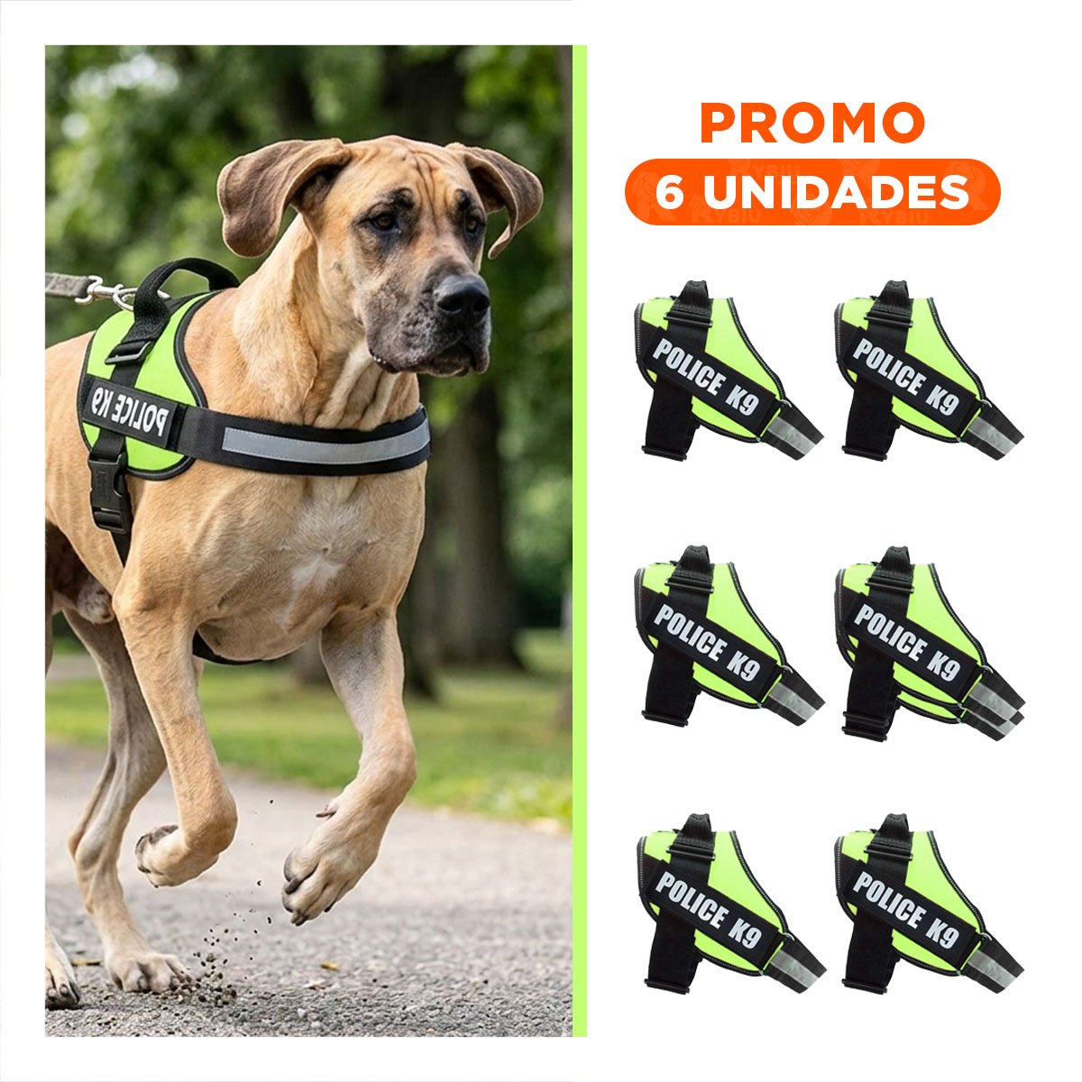 PACK6 CORREA AJUSTABLE SERVICE DOG TALLA XXL VERDE PASEO DIARIO - 1