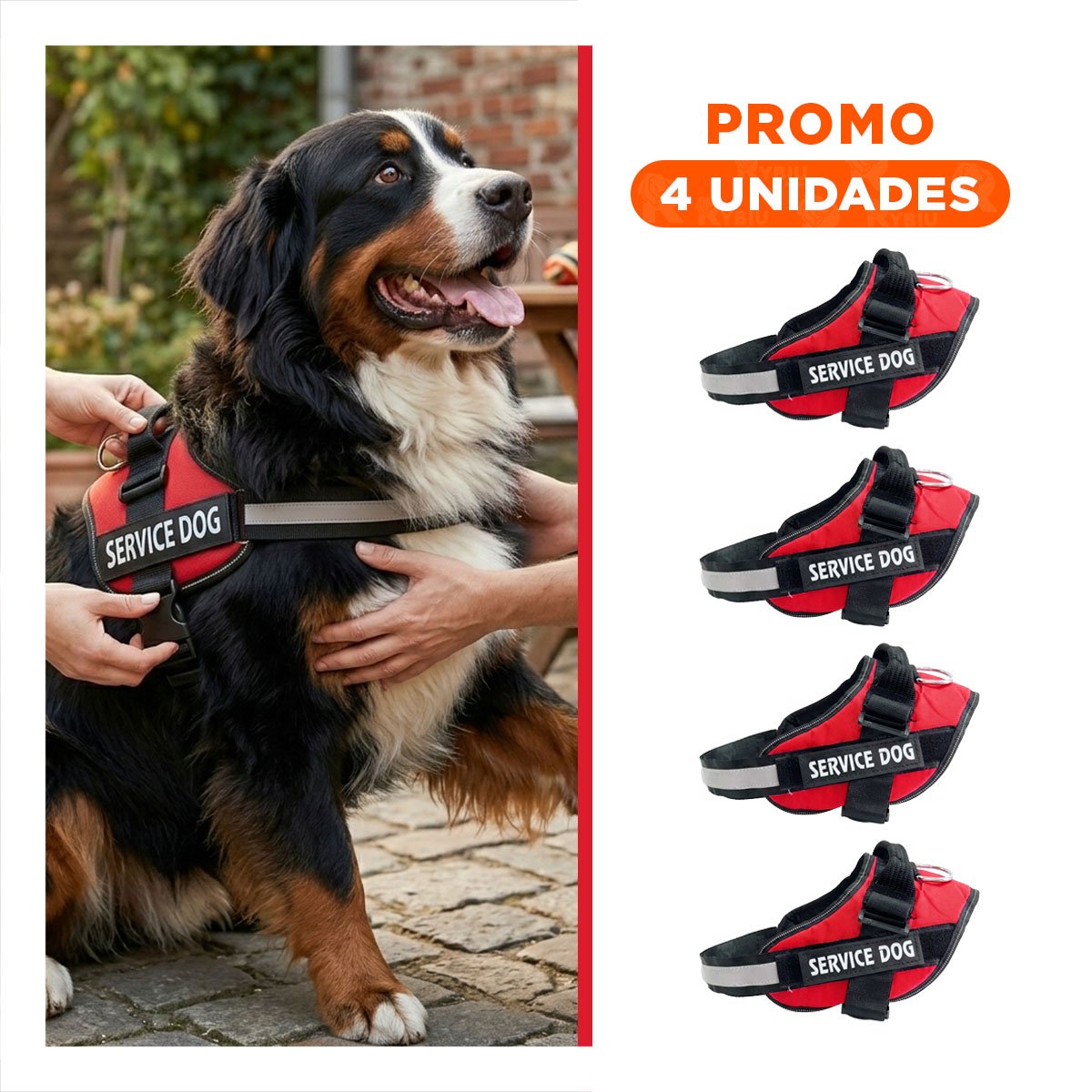 PACK4 PECHERA CANINA SERVICE DOG TALLA XL ROJO AJUSTE COMODO Y+REGALO STICKER - 1