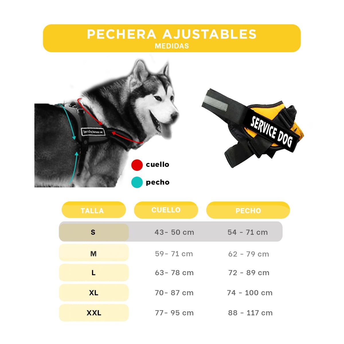 CHALECO PECHERA SERVICE DOG TALLA S AMARILLO SEGURO Y+LIGAS REGALO - 4