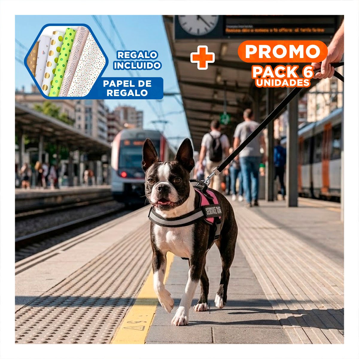 PACK6 ARNES DE PASEO SERVICE DOG TALLA S ROSADO MASCOTA URBANA Y+PAPEL REGALO - 1