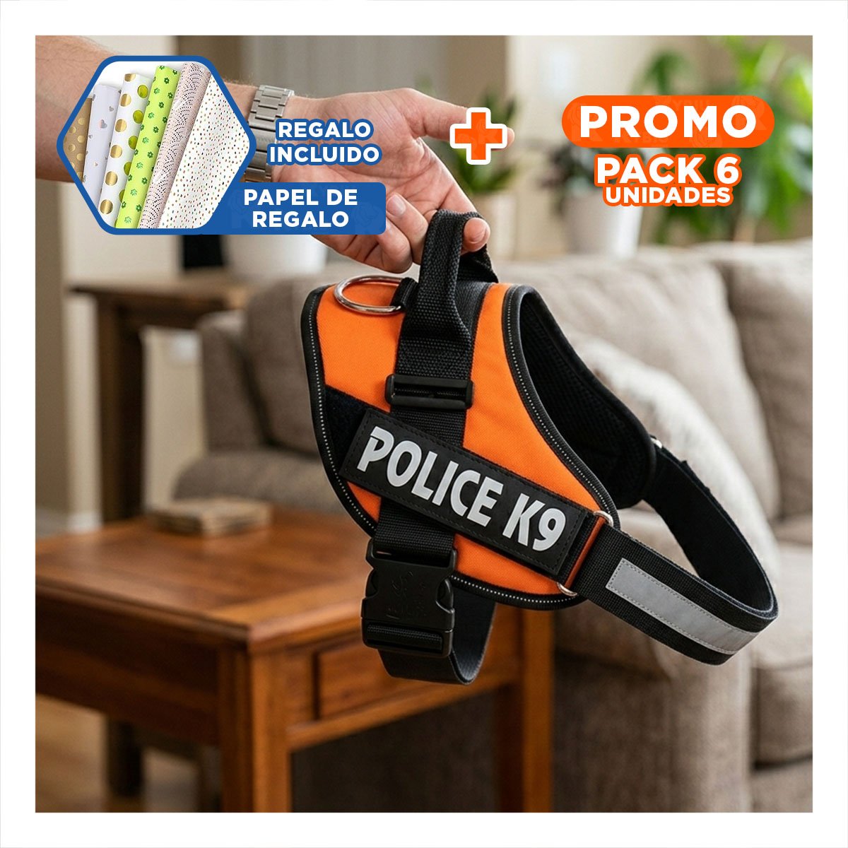 PACK6 ARNES DE PASEO SERVICE DOG TALLA XXL ANARANJADO MASCOTA URBANA Y+PAPEL REGALO - 1
