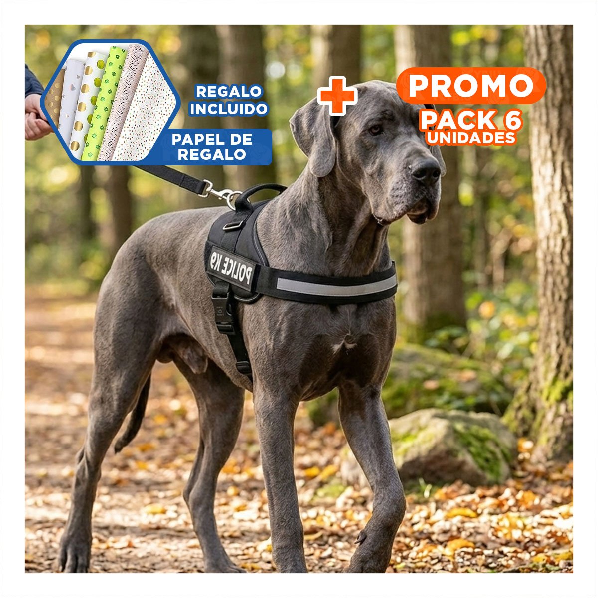 PACK6 ARNES DE PASEO SERVICE DOG TALLA XXL NEGRO MASCOTA URBANA Y+PAPEL REGALO - 1