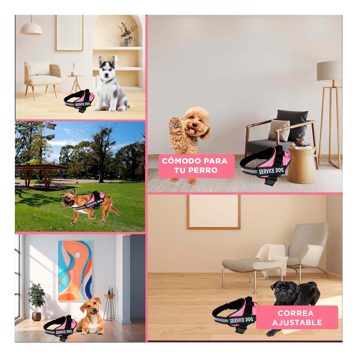 PACK2 CHALECO CANINO SERVICE DOG TALLA S ROSADO PARA APOYO Y+PAPEL REGALO - 3