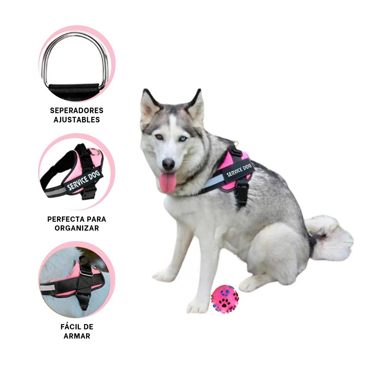 PACK6 ARNES COMODO SERVICE DOG TALLA XL ROSADO PASEOS LARGOS Y+REGALO STICKER - 2