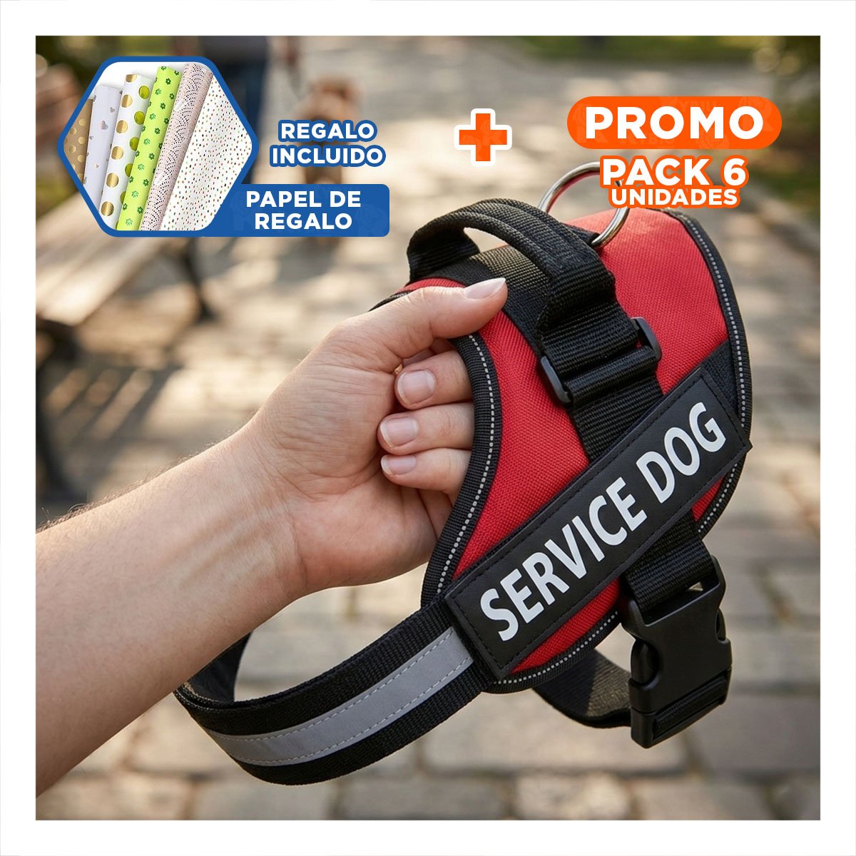 PACK6 EQUIPO REFORZADO SERVICE DOG TALLA XL ROJO USO DIARIO Y+PAPEL REGALO - 1