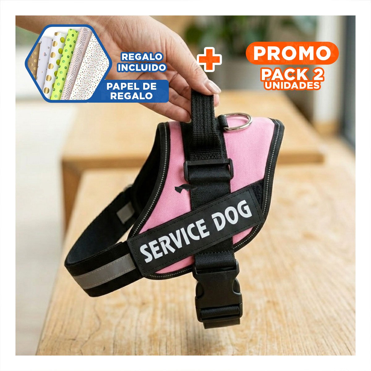 PACK2 ARNES CANINO SERVICE DOG TALLA XL ROSADO PARA MASCOTA ACTIVA Y+PAPEL REGALO - 1