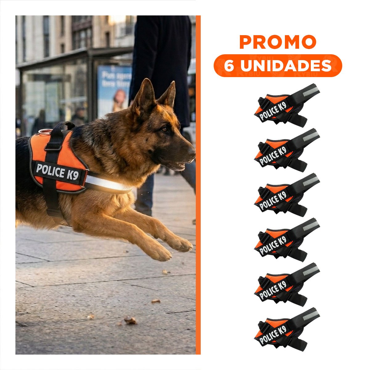 PACK6 CORREA AJUSTABLE SERVICE DOG TALLA XXL ANARANJADO PASEO DIARIO - 1