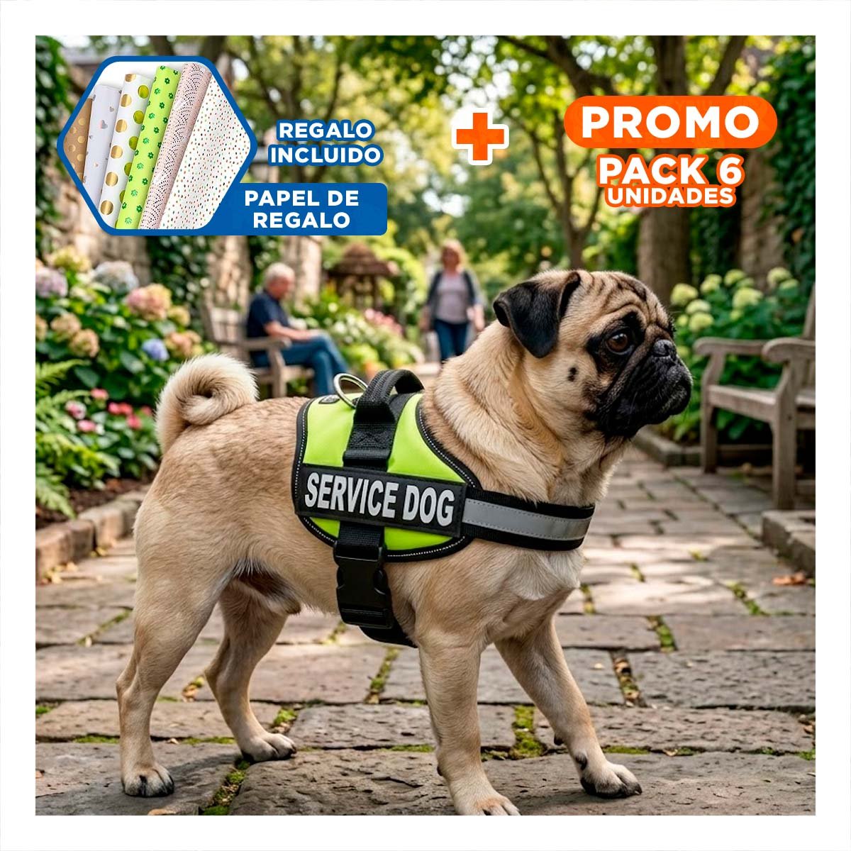 PACK6 ARNES DE PASEO SERVICE DOG TALLA S VERDE MASCOTA URBANA Y+PAPEL REGALO - 1
