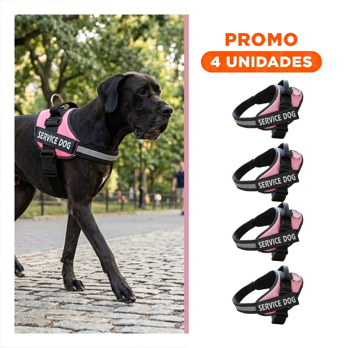 PACK4 ARNES REFORZADO SERVICE DOG TALLA XL ROSADO USO CONSTANTE Y+REGALO STICKER - 1