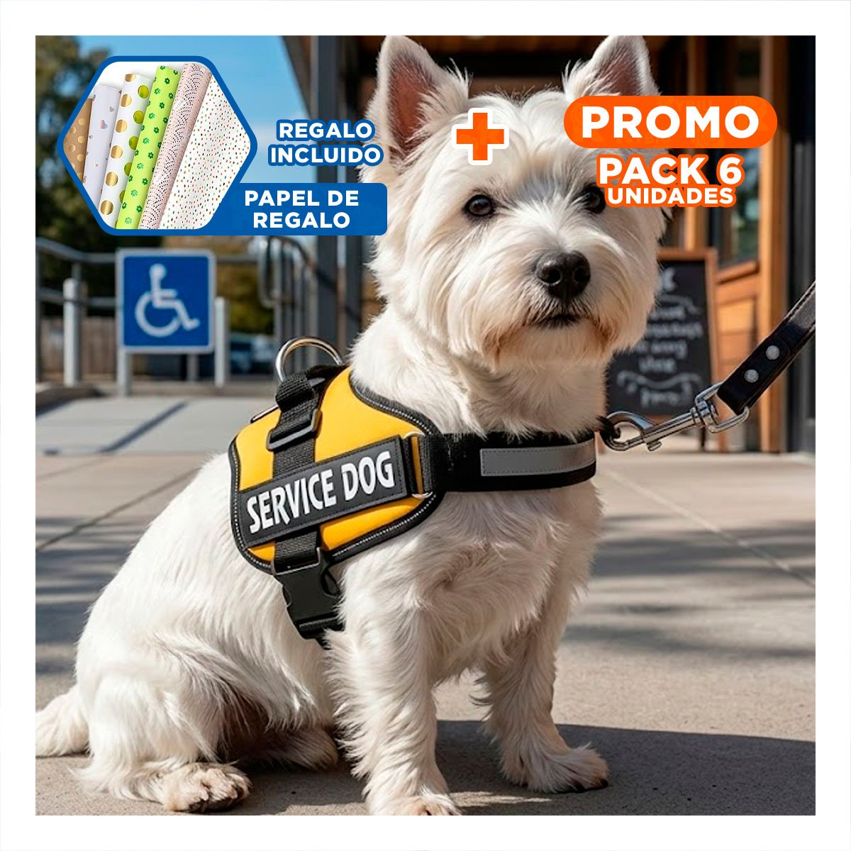 PACK6 ARNES PECHERA SERVICE DOG TALLA S AMARILLO CONFORT PASEOS Y+PAPEL REGALO - 1