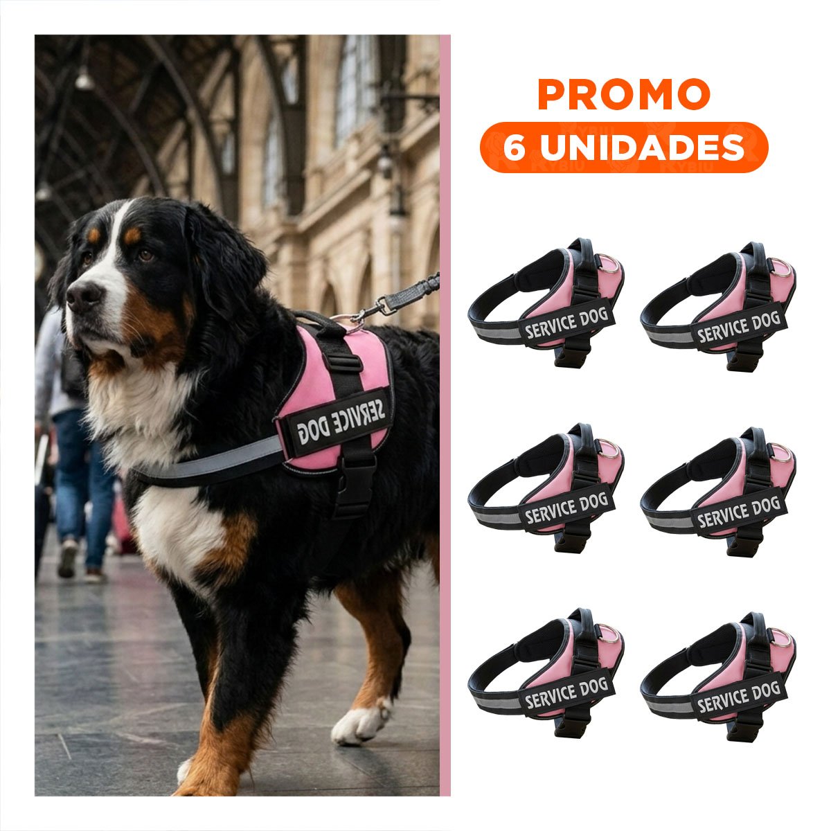 PACK6 CHALECO CANINO SERVICE DOG TALLA XL ROSADO PARA APOYO - 1