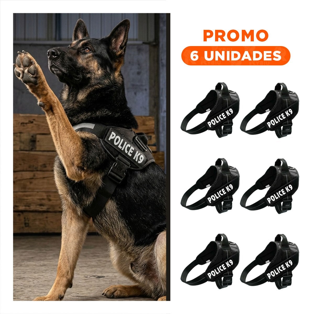 PACK6 CORREA AJUSTABLE SERVICE DOG TALLA XXL NEGRO PASEO DIARIO - 1