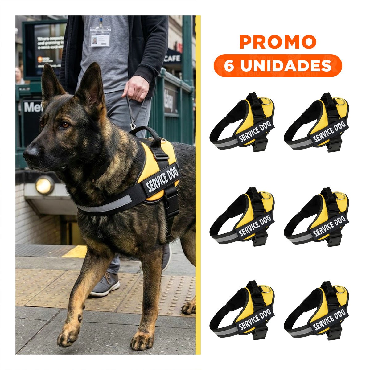 PACK6 CORREA AJUSTABLE SERVICE DOG TALLA XXL AMARILLO PASEO DIARIO - 1