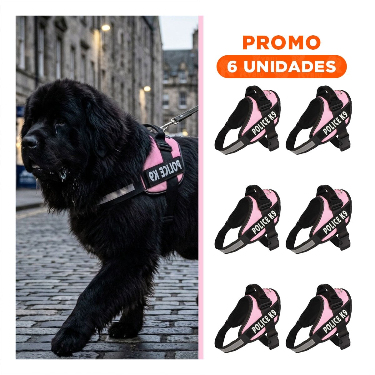 PACK6 CHALECO CANINO SERVICE DOG TALLA XXL ROSADO PARA APOYO - 1
