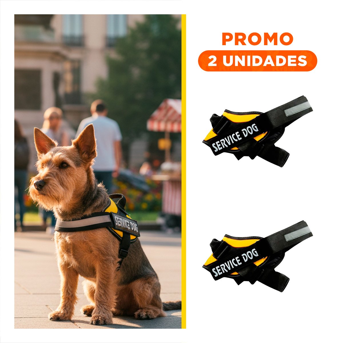 PACK2 CINTURON PECHERA SERVICE DOG TALLA S AMARILLO PARA PASEOS - 1