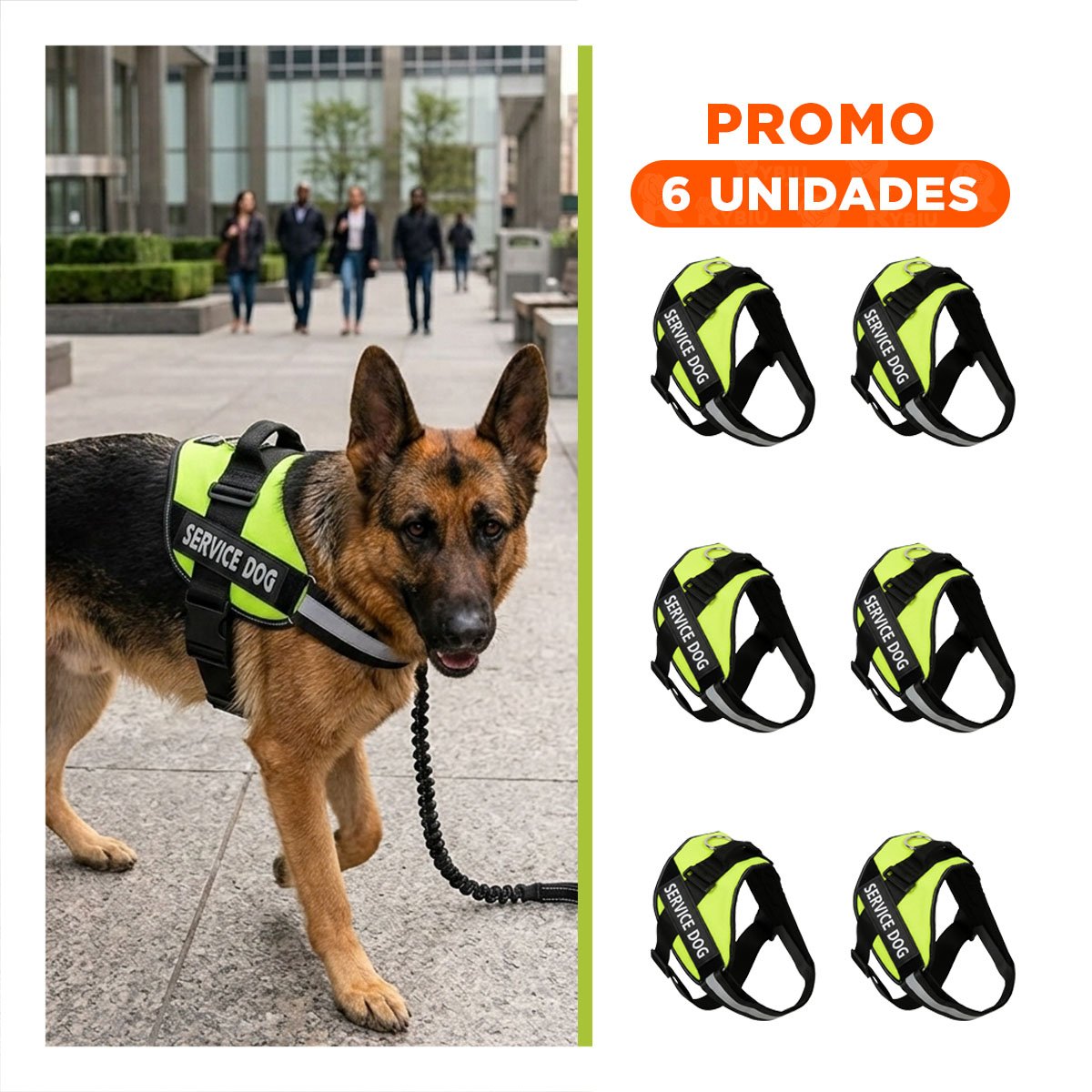 PACK6 CORREA AJUSTABLE SERVICE DOG TALLA XL VERDE PASEO DIARIO - 1