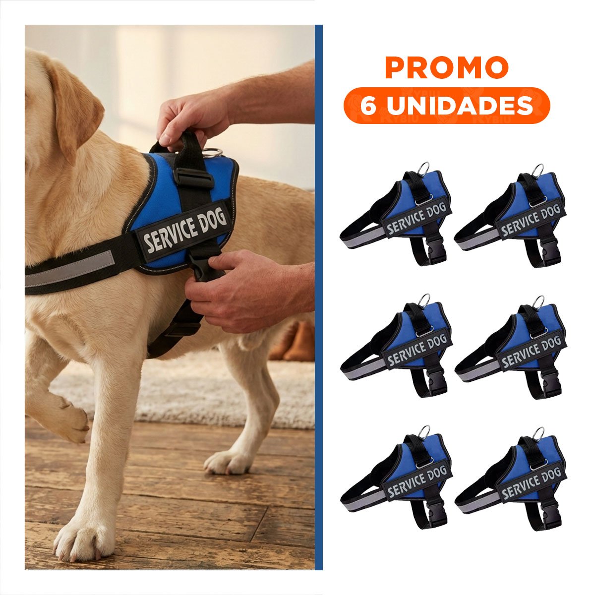 PACK6 CORREA AJUSTABLE SERVICE DOG TALLA XXL AZUL PASEO DIARIO - 1
