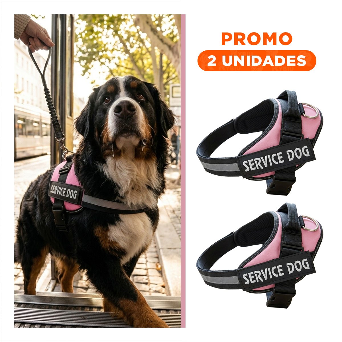 PACK2 PECHERA DE PASEO SERVICE DOG TALLA XL ROSADO DISENO SEGURO - 1