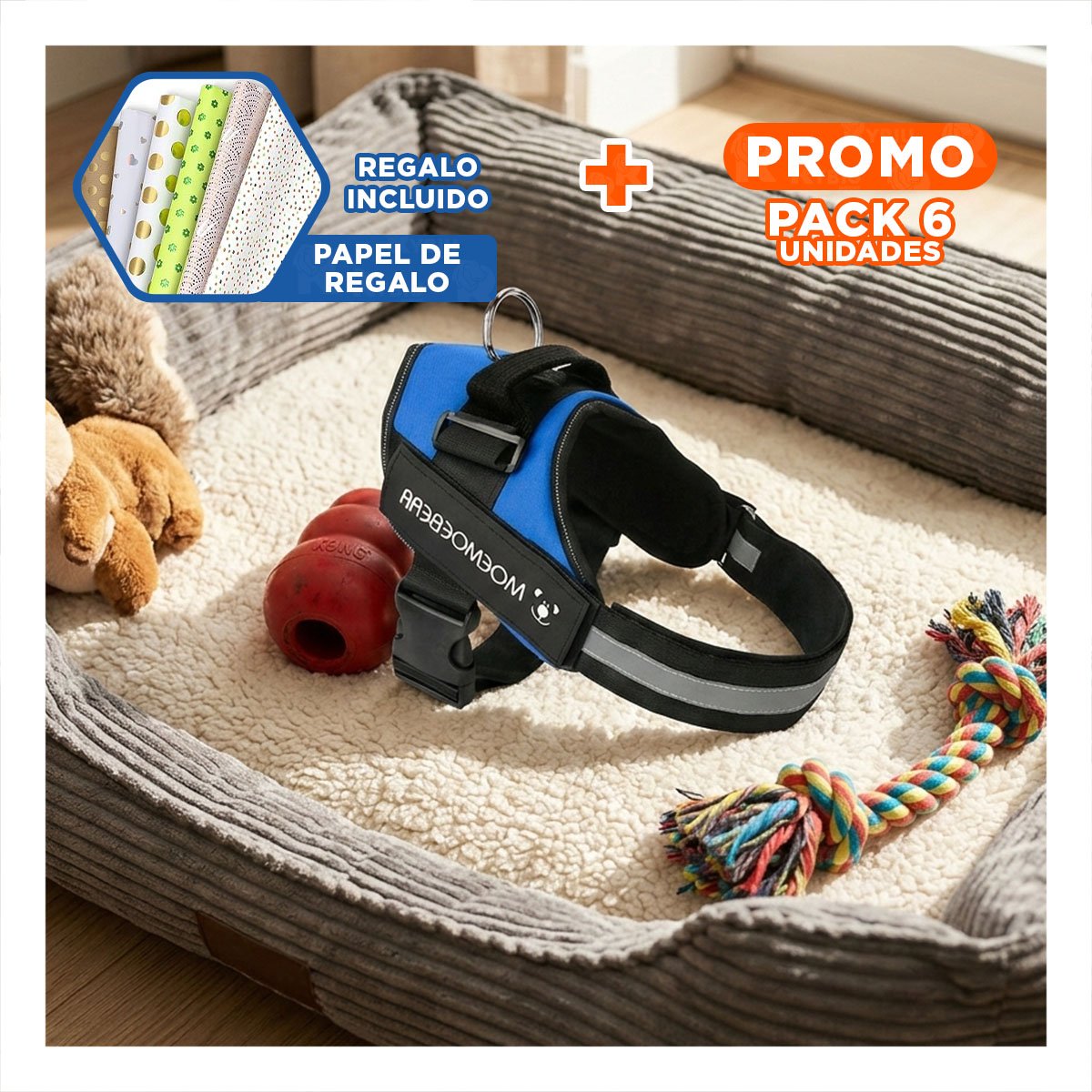 PACK6 ARNES DE PASEO SERVICE DOG TALLA XXL AZUL MASCOTA URBANA Y+PAPEL REGALO - 1