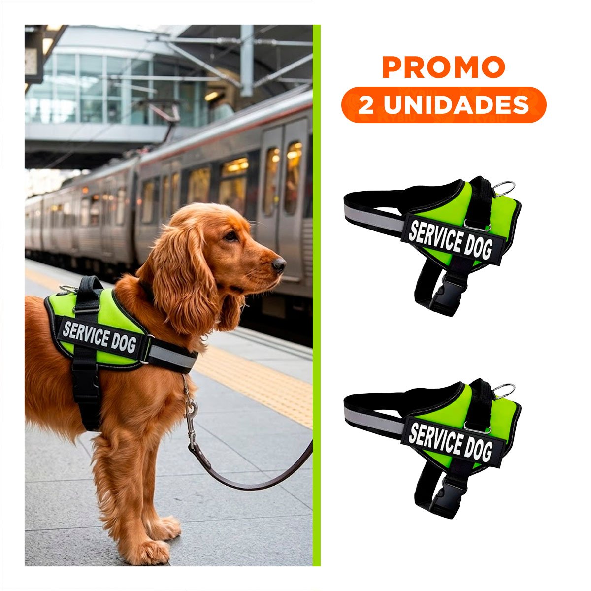 PACK2 EQUIPO PECHERA SERVICE DOG TALLA M VERDE AJUSTABLE MASCOTA - 1
