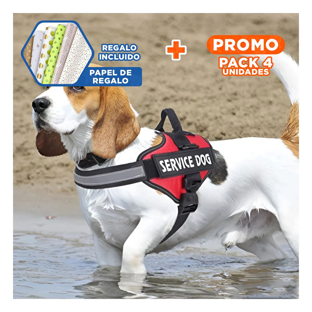 PACK4 PECHERA REFORZADA CON ASA SERVICE DOG TALLA S ROJO Y+PAPEL REGALO - 1