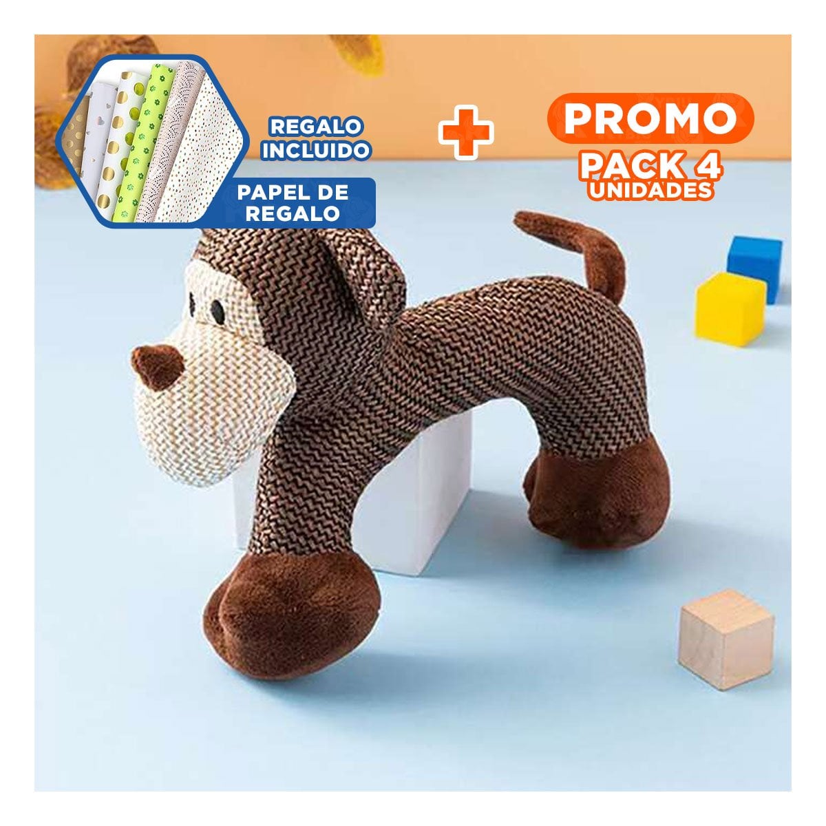 PACK4 FIGURA SONORA DE MONO MARRON PARA ESPACIO DE JUEGO Y+PAPEL REGALO - 1