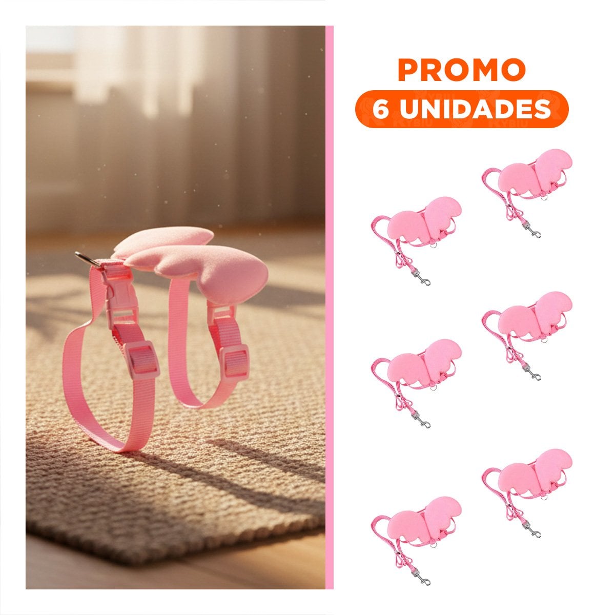 PACK6 SOPORTE AJUSTABLE ROSADO PET CON ALITAS PEQUENAS SEGURO - 1
