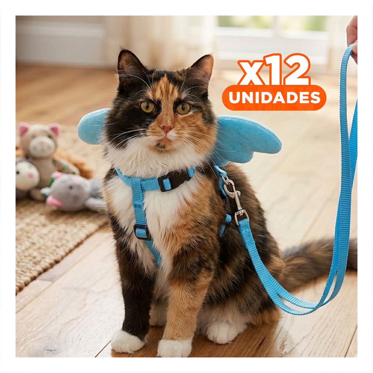 PACK12 CHALECO PARA MASCOTA CON ALITAS PEQUENAS AJUSTABLE CELESTE - 1
