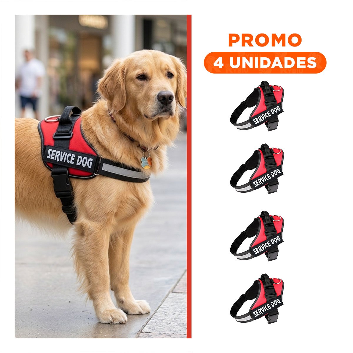 PACK4 ARNES DE PASEO CON ASA TIPO CHALECO SERVICE DOG TALLA S ROJO Y+REGALO STICKER - 1